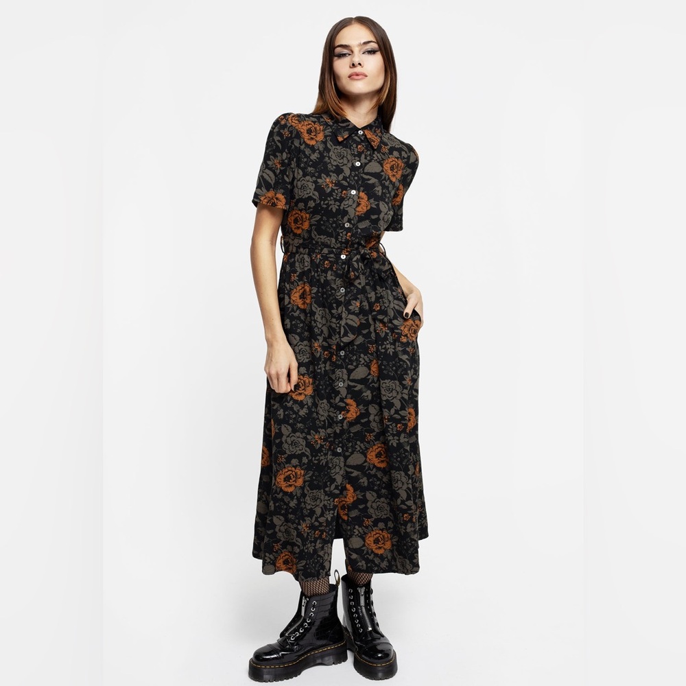 Disturbia Mortify Floral Print Midi Shirt Dress US  4 / UK 8